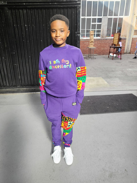 Purple tracksuit with Ankara accents